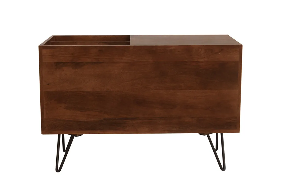 Buffet de rangement vinyles en bois manguier massif teinté et métal L90 cm BOOGIE
