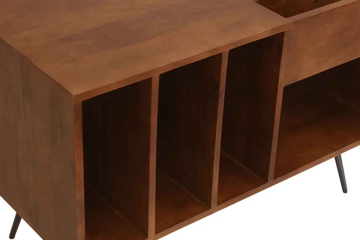 Buffet de rangement vinyles en bois manguier massif teinté et métal L90 cm BOOGIE