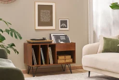 Buffet de rangement vinyles en bois manguier massif teinté et métal L90 cm BOOGIE