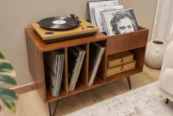 Buffet de rangement vinyles en bois manguier massif teinté et métal L90 cm BOOGIE