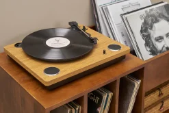 Buffet de rangement vinyles en bois manguier massif teinté et métal L90 cm BOOGIE