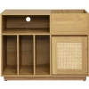 Buffet de rangement vinyles finition bois clair chêne et cannage rotin L95 cm ALICANTE