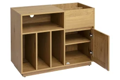 Buffet de rangement vinyles finition bois clair chêne et cannage rotin L95 cm ALICANTE