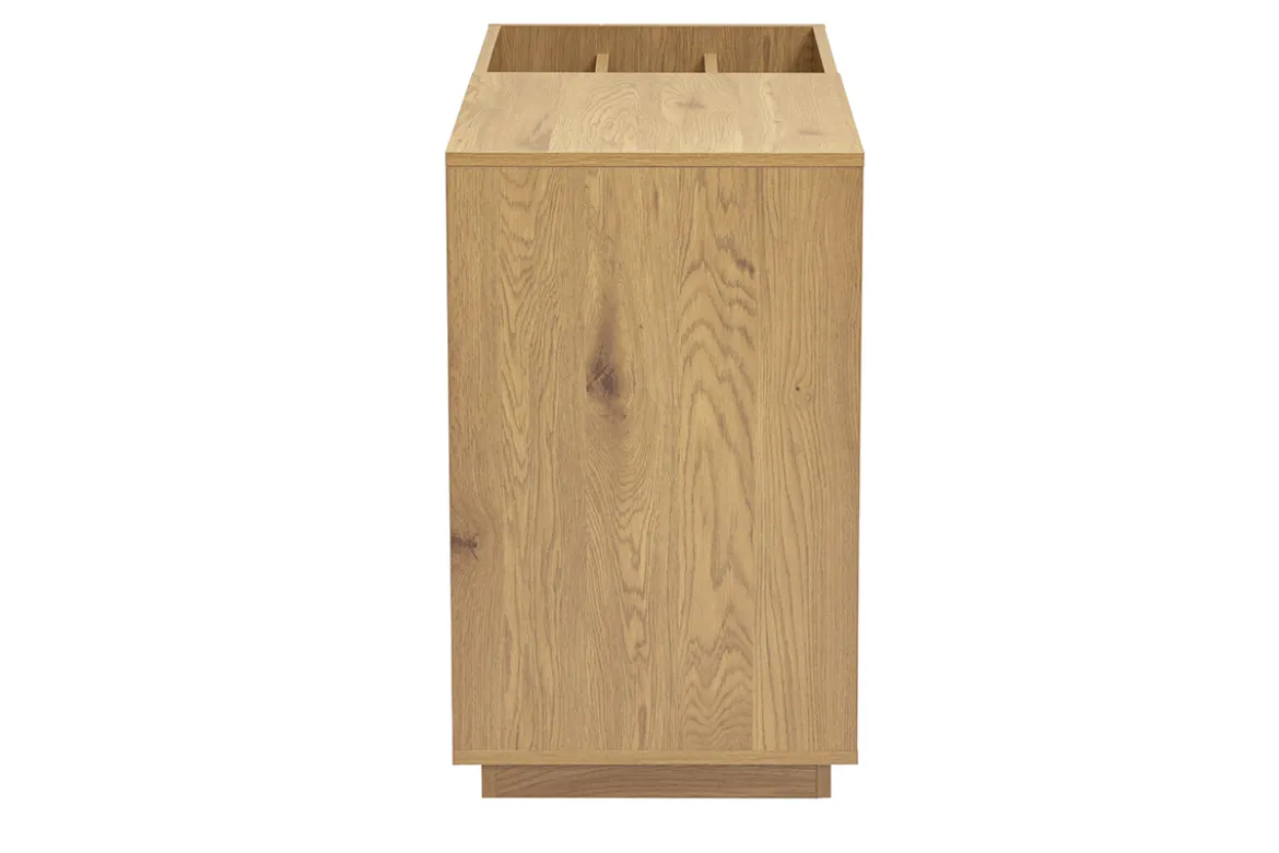 Buffet de rangement vinyles finition bois clair chêne et cannage rotin L95 cm ALICANTE