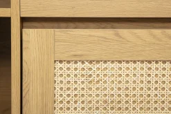 Buffet de rangement vinyles finition bois clair chêne et cannage rotin L95 cm ALICANTE