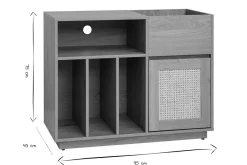Buffet de rangement vinyles finition bois clair chêne et cannage rotin L95 cm ALICANTE