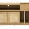 Buffet de rangement vinyles finition bois clair chêne et cannage rotin L130 cm ALICANTE