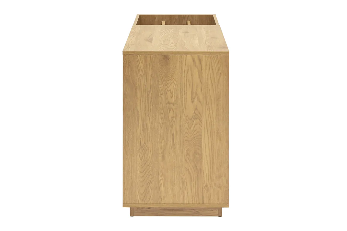 Buffet de rangement vinyles finition bois clair chêne et cannage rotin L130 cm ALICANTE
