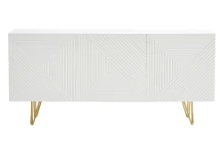 Buffet design blanc et métal doré 3 portes L160 cm OZEN