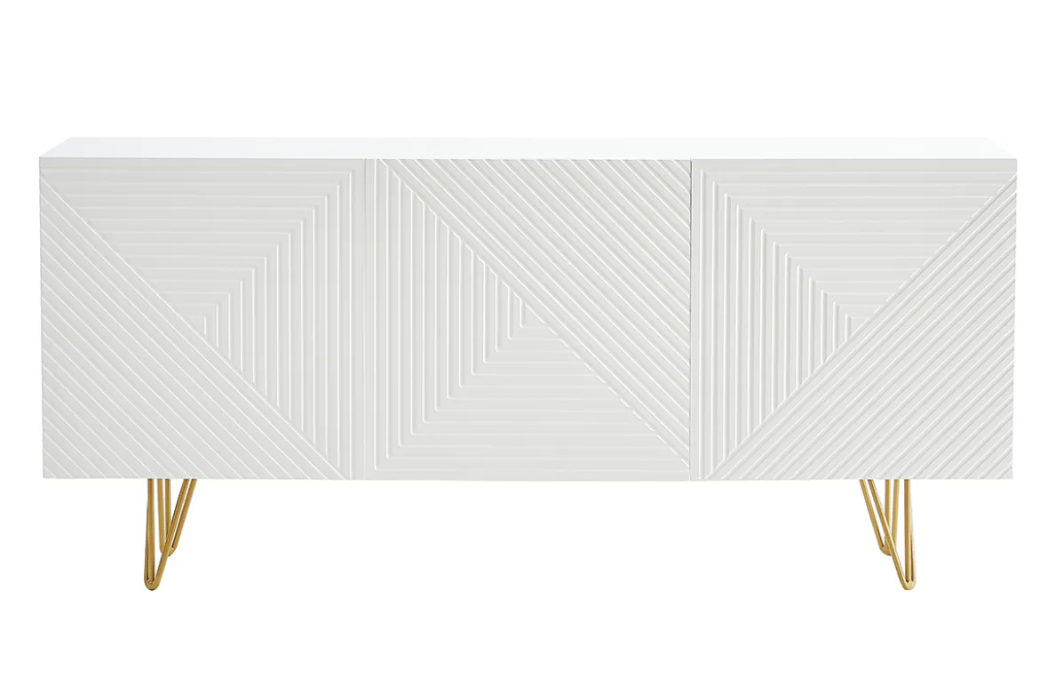 Buffet design blanc et métal doré 3 portes L160 cm OZEN