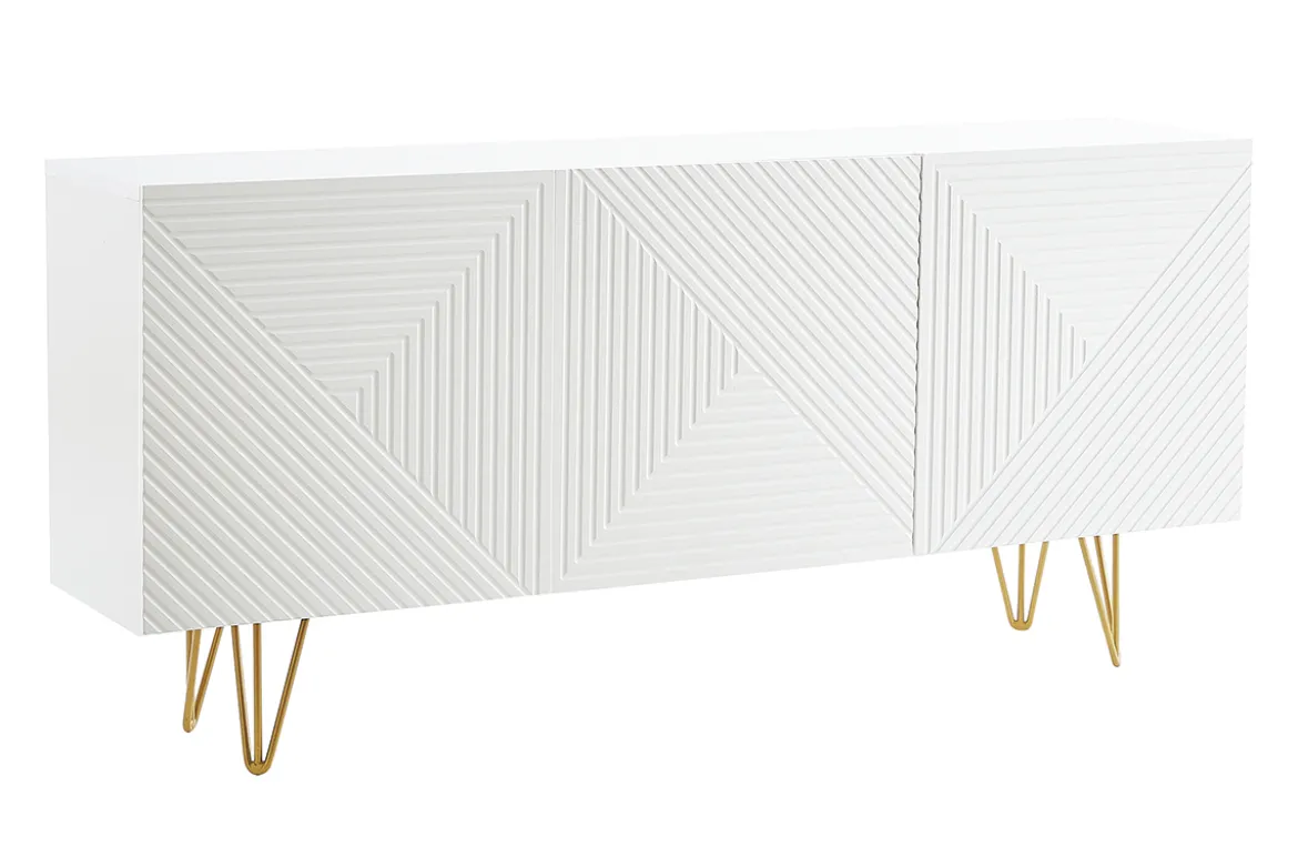 Buffet design blanc et métal doré 3 portes L160 cm OZEN