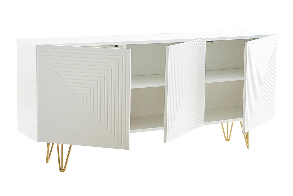 Buffet design blanc et métal doré 3 portes L160 cm OZEN