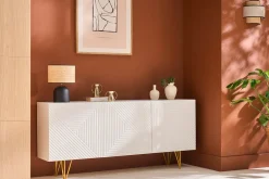 Buffet design blanc et métal doré 3 portes L160 cm OZEN