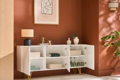 Buffet design blanc et métal doré 3 portes L160 cm OZEN