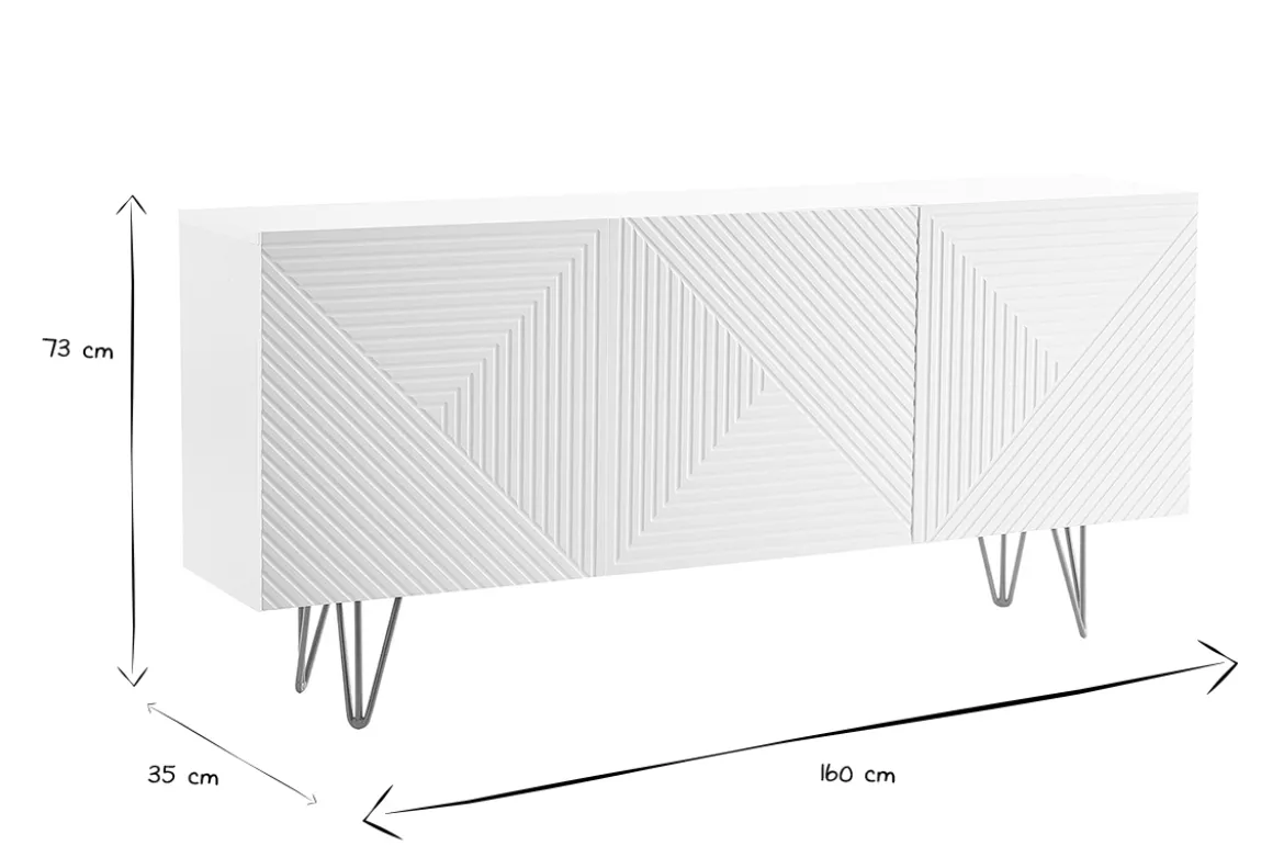 Buffet design blanc et métal doré 3 portes L160 cm OZEN