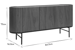 Buffet design bois foncé noyer et métal noir 3 portes L160 cm SKYE