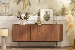 Buffet design bois foncé noyer et métal noir 3 portes L160 cm SKYE