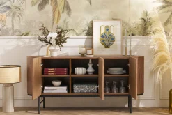 Buffet design bois foncé noyer et métal noir 3 portes L160 cm SKYE