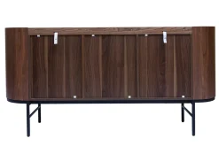 Buffet design bois foncé noyer et métal noir 3 portes L160 cm SKYE