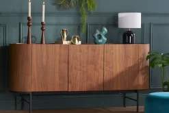 Buffet design bois foncé noyer et métal noir 3 portes L160 cm SKYE