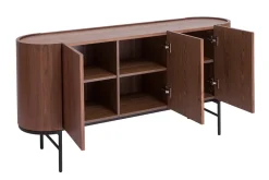 Buffet design bois foncé noyer et métal noir 3 portes L160 cm SKYE
