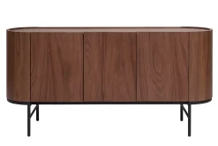 Buffet design bois foncé noyer et métal noir 3 portes L160 cm SKYE