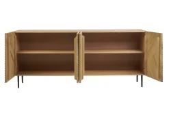 Buffet design en bois clair chêne massif gravé et métal noir 4 portes L180 cm ARCHIPEL