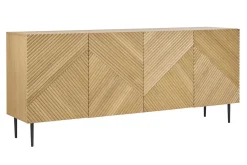 Buffet design en bois clair chêne massif gravé et métal noir 4 portes L180 cm ARCHIPEL