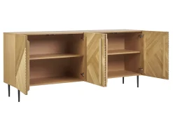 Buffet design en bois clair chêne massif gravé et métal noir 4 portes L180 cm ARCHIPEL