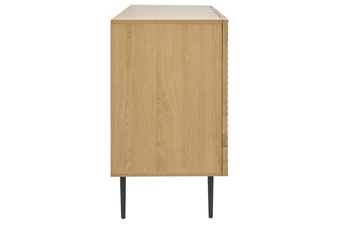 Buffet design en bois clair chêne massif gravé et métal noir 4 portes L180 cm ARCHIPEL