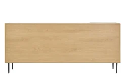 Buffet design en bois clair chêne massif gravé et métal noir 4 portes L180 cm ARCHIPEL
