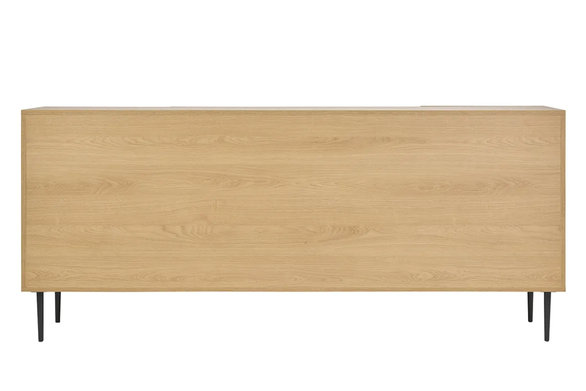 Buffet design en bois clair chêne massif gravé et métal noir 4 portes L180 cm ARCHIPEL
