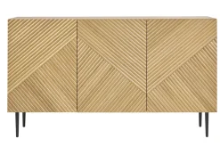 Buffet design en bois clair chêne massif gravé et métal noir 3 portes L135 cm ARCHIPEL