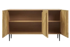 Buffet design en bois clair chêne massif gravé et métal noir 3 portes L135 cm ARCHIPEL
