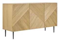 Buffet design en bois clair chêne massif gravé et métal noir 3 portes L135 cm ARCHIPEL