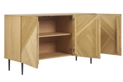 Buffet design en bois clair chêne massif gravé et métal noir 3 portes L135 cm ARCHIPEL