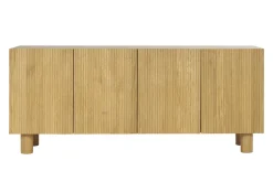 Buffet design en bois clair chêne massif gravé 4 portes L180 cm GOSHI