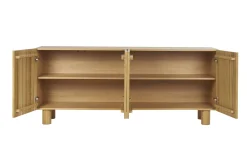 Buffet design en bois clair chêne massif gravé 4 portes L180 cm GOSHI