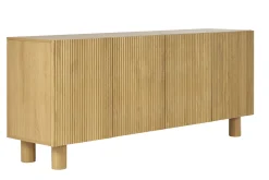 Buffet design en bois clair chêne massif gravé 4 portes L180 cm GOSHI