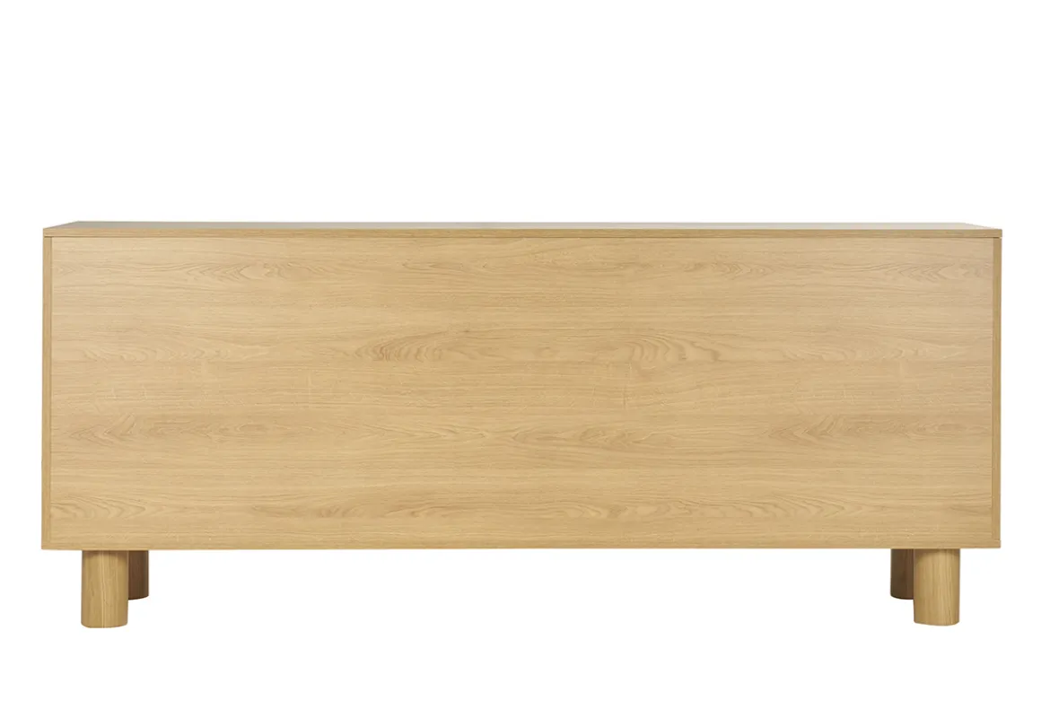 Buffet design en bois clair chêne massif gravé 4 portes L180 cm GOSHI
