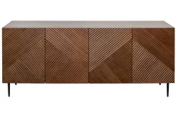 Buffet design en bois foncé chêne massif gravé et métal noir 4 portes L180 cm ARCHIPEL