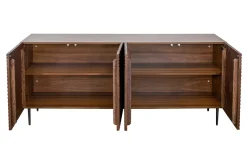 Buffet design en bois foncé chêne massif gravé et métal noir 4 portes L180 cm ARCHIPEL