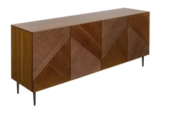 Buffet design en bois foncé chêne massif gravé et métal noir 4 portes L180 cm ARCHIPEL