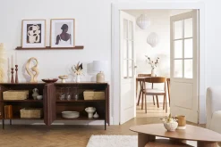Buffet design en bois foncé chêne massif gravé et métal noir 4 portes L180 cm ARCHIPEL