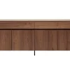 Buffet design en bois foncé noyer et métal noir 4 portes 2 tiroirs L180 cm BLISS