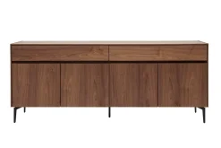 Buffet design en bois foncé noyer et métal noir 4 portes 2 tiroirs L180 cm BLISS