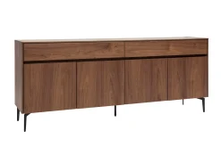 Buffet design en bois foncé noyer et métal noir 4 portes 2 tiroirs L180 cm BLISS