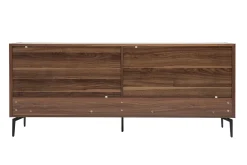 Buffet design en bois foncé noyer et métal noir 4 portes 2 tiroirs L180 cm BLISS