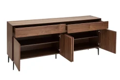 Buffet design en bois foncé noyer et métal noir 4 portes 2 tiroirs L180 cm BLISS