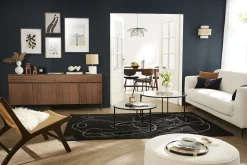 Buffet design en bois foncé noyer et métal noir 4 portes 2 tiroirs L180 cm BLISS
